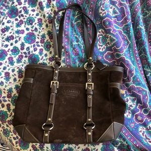 Brown suede coach tote bag